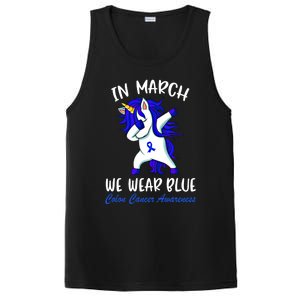 Funny Unicorn In March We Wear Blue Colon Cancer Awareness Meaningful Gift PosiCharge Competitor Tank