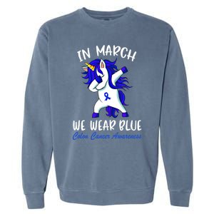 Funny Unicorn In March We Wear Blue Colon Cancer Awareness Meaningful Gift Garment-Dyed Sweatshirt