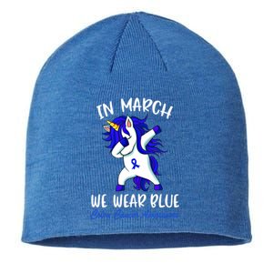 Funny Unicorn In March We Wear Blue Colon Cancer Awareness Meaningful Gift Sustainable Beanie