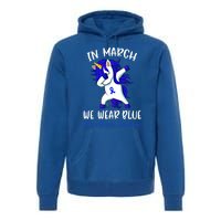 Funny Unicorn In March We Wear Blue Colon Cancer Awareness Meaningful Gift Premium Hoodie