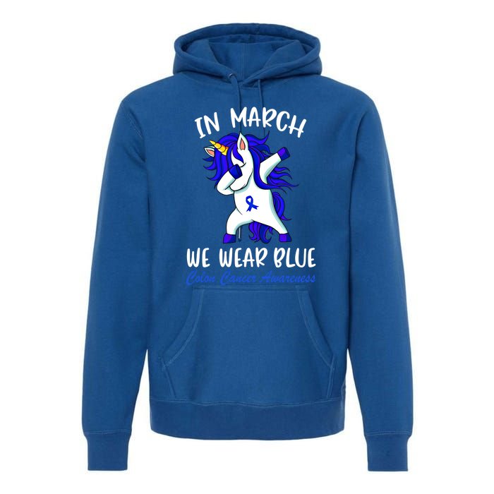 Funny Unicorn In March We Wear Blue Colon Cancer Awareness Meaningful Gift Premium Hoodie