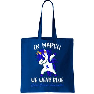 Funny Unicorn In March We Wear Blue Colon Cancer Awareness Meaningful Gift Tote Bag