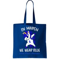 Funny Unicorn In March We Wear Blue Colon Cancer Awareness Meaningful Gift Tote Bag