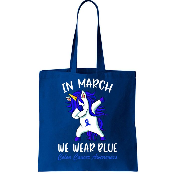 Funny Unicorn In March We Wear Blue Colon Cancer Awareness Meaningful Gift Tote Bag