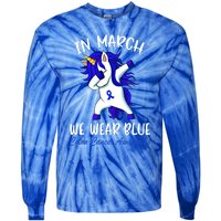 Funny Unicorn In March We Wear Blue Colon Cancer Awareness Meaningful Gift Tie-Dye Long Sleeve Shirt