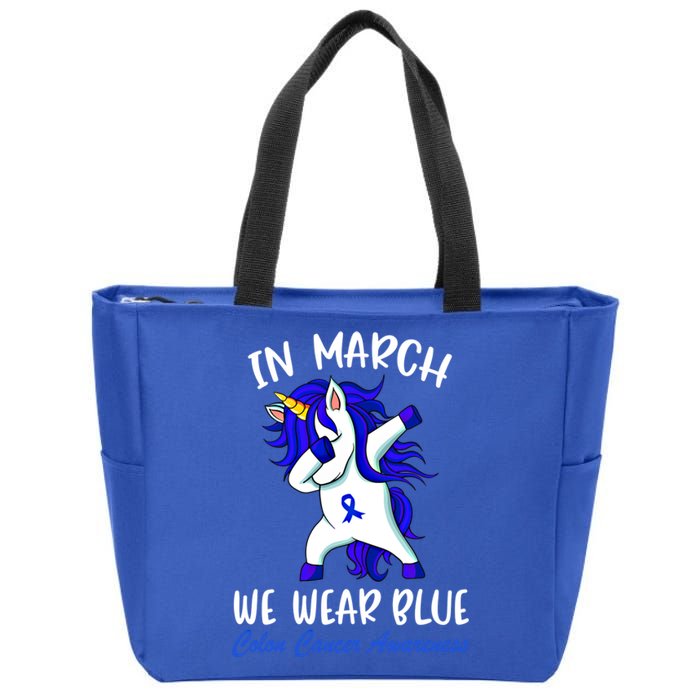 Funny Unicorn In March We Wear Blue Colon Cancer Awareness Meaningful Gift Zip Tote Bag