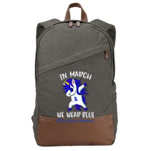 Funny Unicorn In March We Wear Blue Colon Cancer Awareness Meaningful Gift Cotton Canvas Backpack