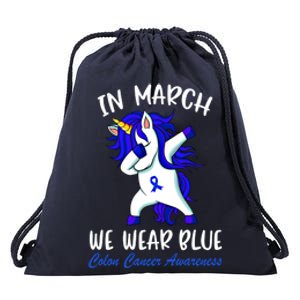 Funny Unicorn In March We Wear Blue Colon Cancer Awareness Meaningful Gift Drawstring Bag