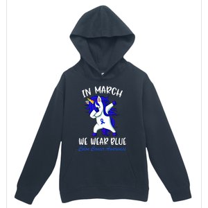 Funny Unicorn In March We Wear Blue Colon Cancer Awareness Meaningful Gift Urban Pullover Hoodie