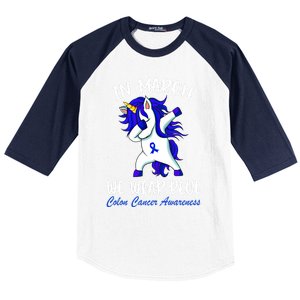 Funny Unicorn In March We Wear Blue Colon Cancer Awareness Meaningful Gift Baseball Sleeve Shirt