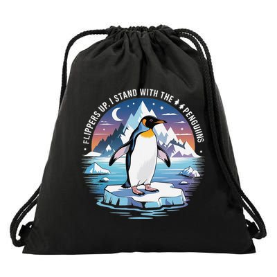 Flippers Up I Stand With The Penguins Funny Humor Drawstring Bag