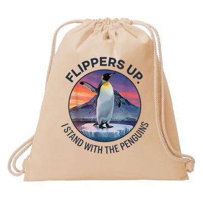 Flippers Up I Stand With The Penguins Drawstring Bag
