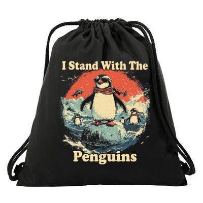 Flippers Up I Stand With The Penguins  Drawstring Bag
