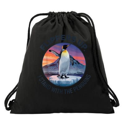 Flippers Up I Stand With The Penguins Drawstring Bag