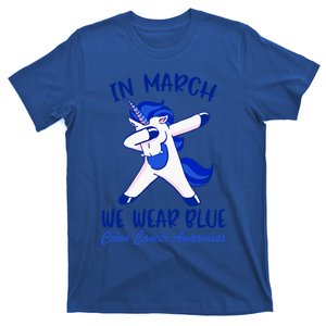 Funny Unicorn In March We Wear Blue Colon Cancer Awareness Funny Gift T-Shirt