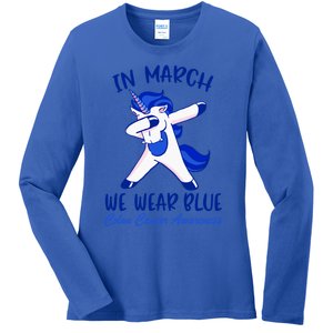 Funny Unicorn In March We Wear Blue Colon Cancer Awareness Funny Gift Ladies Long Sleeve Shirt