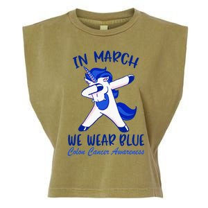 Funny Unicorn In March We Wear Blue Colon Cancer Awareness Funny Gift Garment-Dyed Women's Muscle Tee