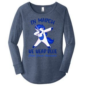 Funny Unicorn In March We Wear Blue Colon Cancer Awareness Funny Gift Women's Perfect Tri Tunic Long Sleeve Shirt