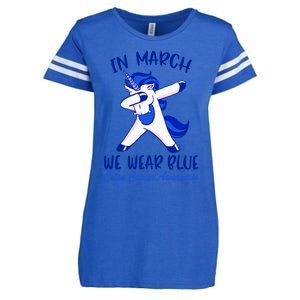 Funny Unicorn In March We Wear Blue Colon Cancer Awareness Funny Gift Enza Ladies Jersey Football T-Shirt