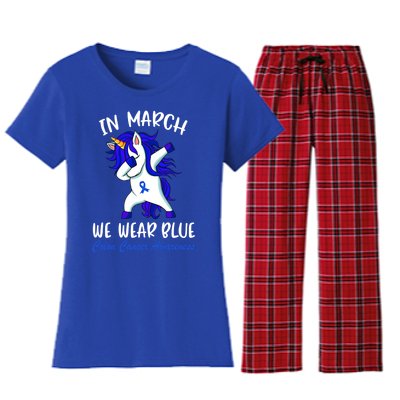 Funny Unicorn In March We Wear Blue Colon Cancer Awareness Cute Gift Women's Flannel Pajama Set