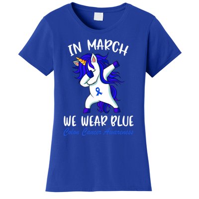 Funny Unicorn In March We Wear Blue Colon Cancer Awareness Cute Gift Women's T-Shirt