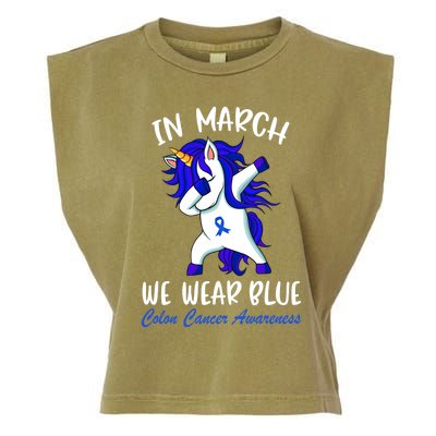 Funny Unicorn In March We Wear Blue Colon Cancer Awareness Cute Gift Garment-Dyed Women's Muscle Tee