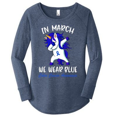 Funny Unicorn In March We Wear Blue Colon Cancer Awareness Cute Gift Women's Perfect Tri Tunic Long Sleeve Shirt