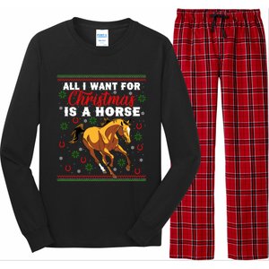 Funny Ugly I Want For Christmas Is A Horse Cute Gift Long Sleeve Pajama Set