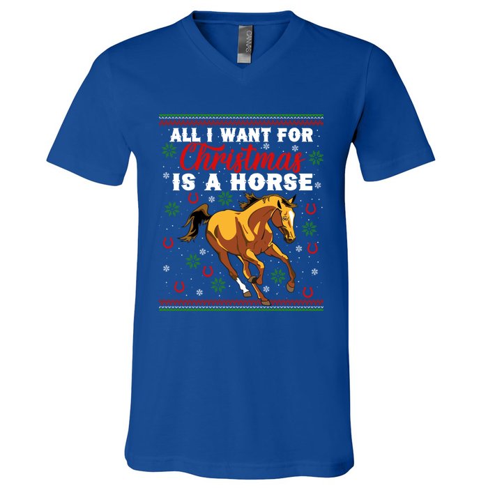 Funny Ugly I Want For Christmas Is A Horse Cute Gift V-Neck T-Shirt