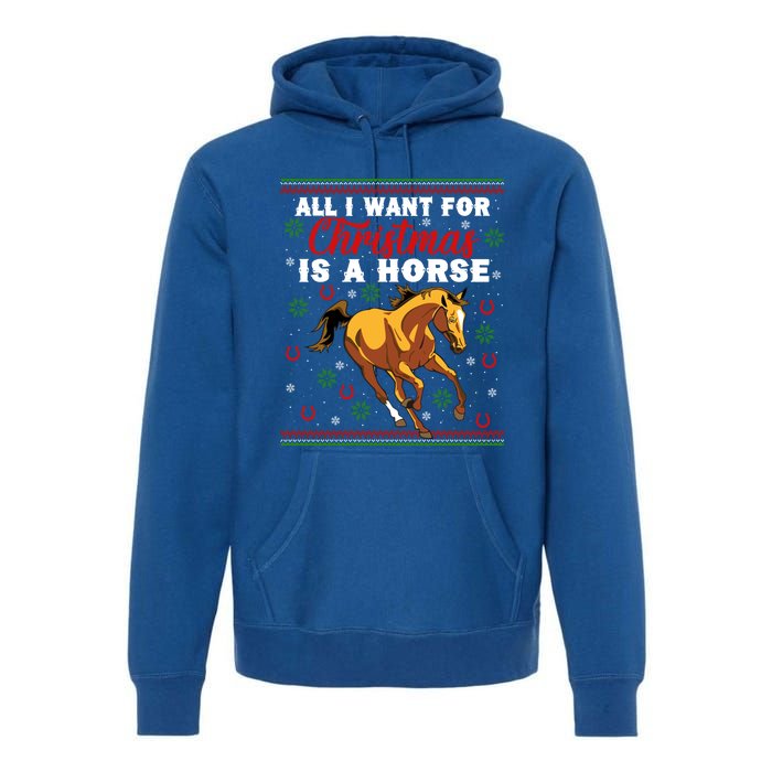 Funny Ugly I Want For Christmas Is A Horse Cute Gift Premium Hoodie