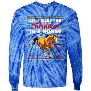 Funny Ugly I Want For Christmas Is A Horse Cute Gift Tie-Dye Long Sleeve Shirt