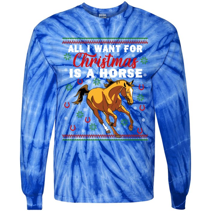 Funny Ugly I Want For Christmas Is A Horse Cute Gift Tie-Dye Long Sleeve Shirt