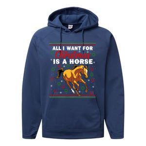 Funny Ugly I Want For Christmas Is A Horse Cute Gift Performance Fleece Hoodie