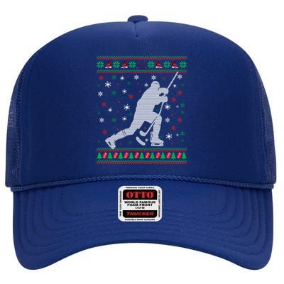 Funny Ugly Ice Hockey Christmas Tree Snowflakes Xmas Gift High Crown Mesh Back Trucker Hat