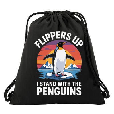Flippers Up I Stand With The Penguins Drawstring Bag