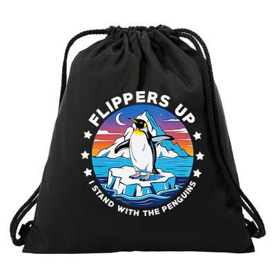 Flippers Up I Stand With The Penguins Drawstring Bag