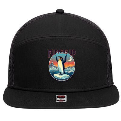 Flippers Up I Stand With The Penguins 7 Panel Mesh Trucker Snapback Hat