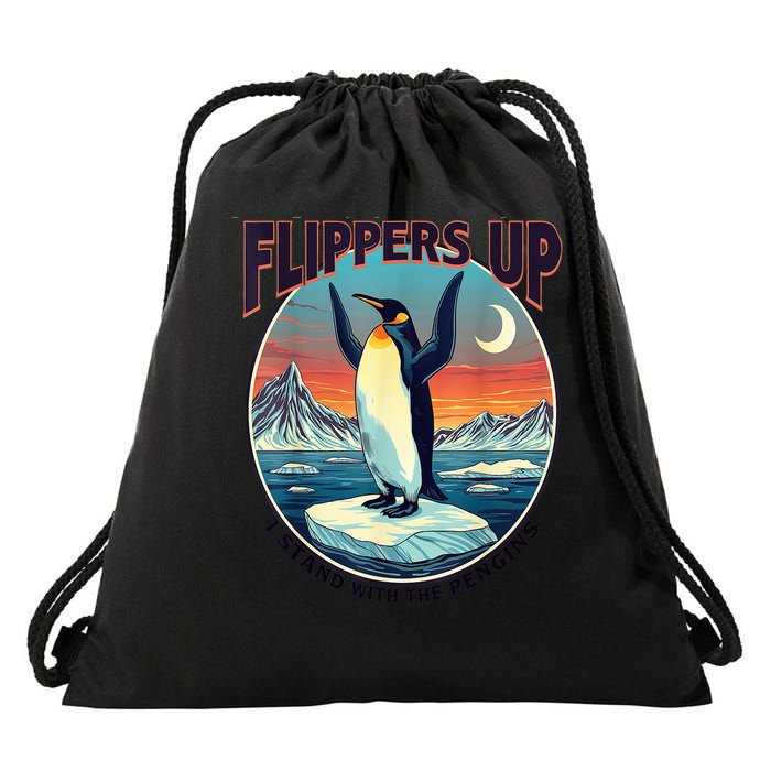 Flippers Up I Stand With The Penguins Drawstring Bag