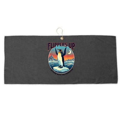 Flippers Up I Stand With The Penguins Large Microfiber Waffle Golf Towel