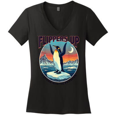 Flippers Up I Stand With The Penguins Women's V-Neck T-Shirt