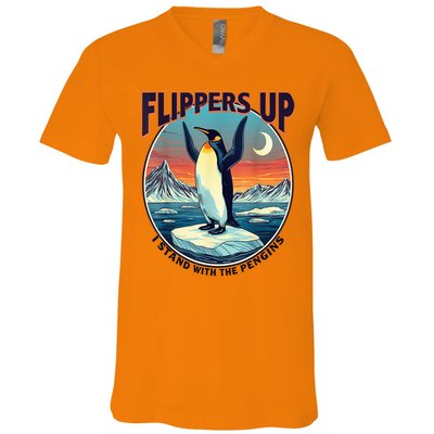 Flippers Up I Stand With The Penguins V-Neck T-Shirt