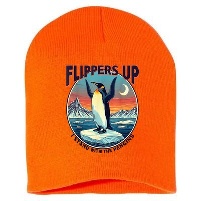 Flippers Up I Stand With The Penguins Short Acrylic Beanie