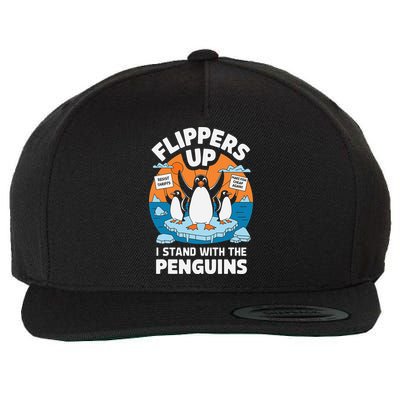 Flippers Up I Stand With Penguins Wool Snapback Cap