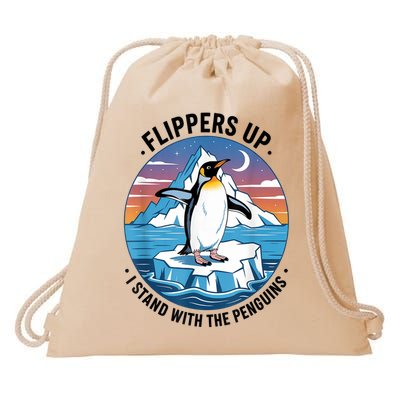 Flippers Up I Stand With The Penguins Drawstring Bag