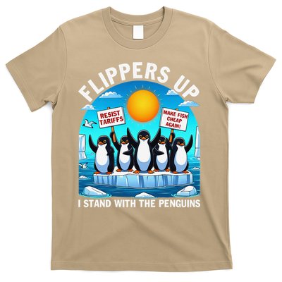 Flippers Up I Stand With The Penguins Protest Anti Tariff T-Shirt