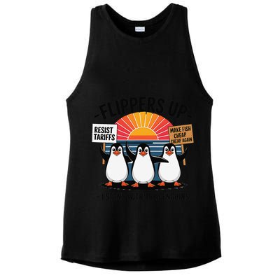 Flippers Up I Stand With Penguins Against Tariffs USA Ladies PosiCharge Tri-Blend Wicking Tank