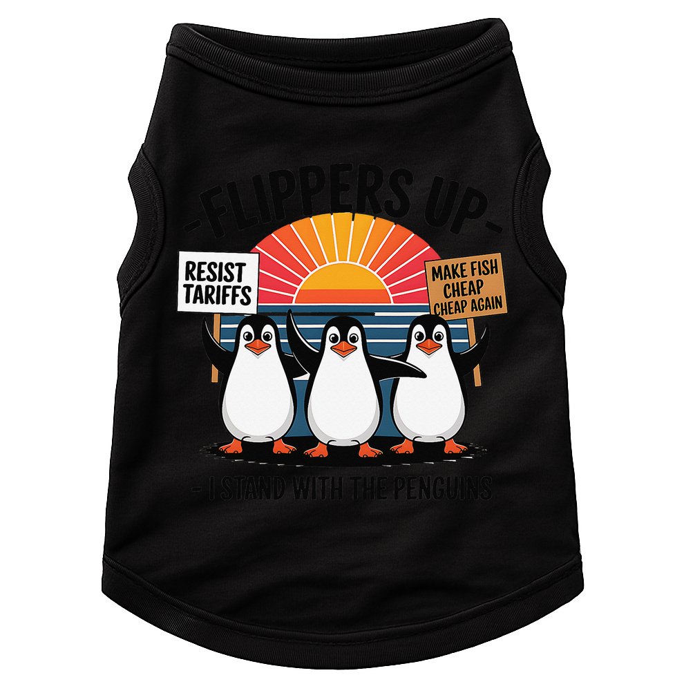Flippers Up I Stand With Penguins Against Tariffs USA Doggie Tank