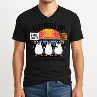 Flippers Up I Stand With Penguins Against Tariffs USA V-Neck T-Shirt