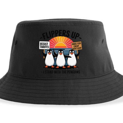 Flippers Up I Stand With Penguins Against Tariffs USA Sustainable Bucket Hat