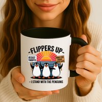 Flippers Up I Stand With Penguins Against Tariffs USA Mug